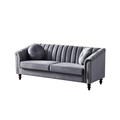 ZSLKDL Samt-Polstersofa, Couch, 3-Sitzer, getuftete Rückenlehne mit Nagelarmen mit 2 Kissen, Massivholzbeine, Schlafsofa (schwarz) von ZSLKDL