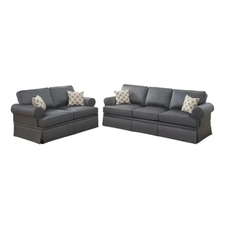 ZSLKDL Sofa-Set, Anthrazit, glänzend, Polyfaser, 2-teilig, Wohnzimmermöbel, Sofa, Loveseat, Kissen, Couch, gerollte Armlehne von ZSLKDL