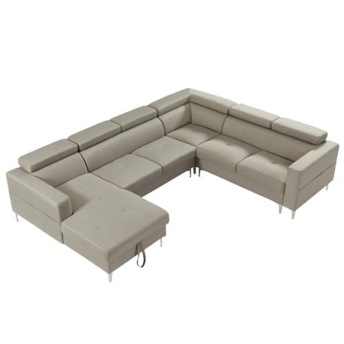 ZSLKDL U-förmiges Sofa mit Stauraum, linke Chaiselongue mit Verstellung, Leinenstoff-Sofa für Wohnzimmer von ZSLKDL