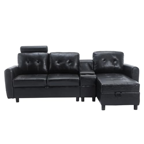 ZSLKDL United We Win Aufbewahrungssofa/Wohnzimmer-Sofa, gemütliches Sektionalsofa, PU-Leder, Schwarz von ZSLKDL