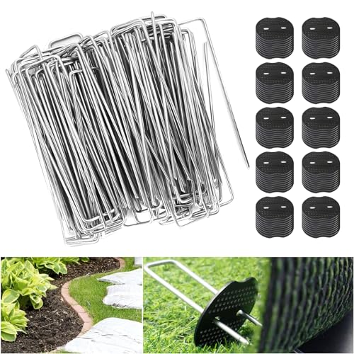 ZSMJAER 100er Erdanker Anti-Rost Bodenanker für Gartenvlies,Solide Anker für Kunstrasen,Kunstrasenerdanker 40x150mm, Stabil und Tauchen Unsichtbar in Die Erde/Rasen ein, 100 Unterlegscheiben inklusive von ZSMJAER