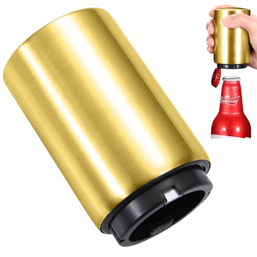 Automatischer Flaschenöffner, Aluminium Bieröffner in Edelstahl-Optik, 5.3x8.5 cm Bieröffner, Flaschenöffner Lustig Perfekte Geschenkidee für Papa, Mann, Freund & Opa(Regal Gold) von ZSMJAER