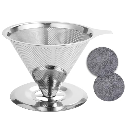 ZSMJAER Kaffeefilter Wiederverwendbar,Permanent-Kaffeefilter aus rostfreiem Stahl,Papierloser Kaffeefilter zur Herstellung von manuellem Kaffee. Kaffeefilterhalter für 1–4 Tassen Kaffee(600 Maschen) von ZSMJAER