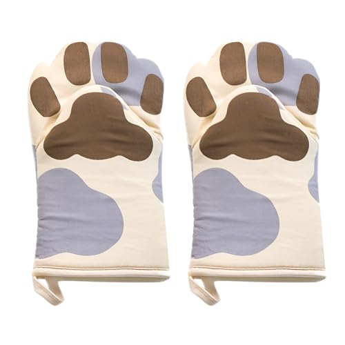 ZSMJAER Pair Ofenhandschuhe Katze, Handschuhe für Den Backofen, Kleine Schalen, Auflaufformen, Handschuh Männer und Frauen, Baumwolle Backhandschuhe für Kochen Backen Grillen (Kontakthitze von 250°C) von ZSMJAER