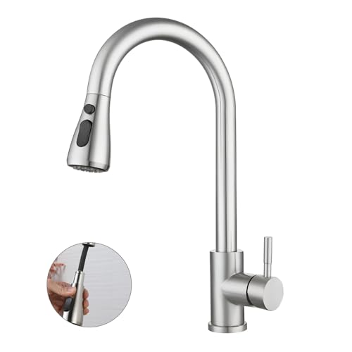 ZSMJAER Waschbecken Hahn Küche aus Edelstahl, Wasserhahn mit 60cm Schlauch, Küchenarmatur mit Ausziehbaren Brause, Küchenamaturenset, 360° Kitchen Sink Tap, 2 Mode, G3/8 Anschluss (Schwarz) von ZSMJAER