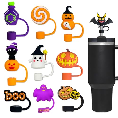 Halloween Abdeckkappe für Strohhalme,10 Stück Halloween Strohhalm Abdeckung für Stanley Cup Zubehör,wiederverwendbar süßer Fledermaus-Geister-Strohhalmschutz für 10 mm Strohhalm Halloween Abdeckkappe für Strohhalme,10 Stück Halloween Strohhalm Abdeckung für Stanley Cup Zubehör,wiederverwendbar süßer Fledermaus-Geister-Strohhalmschutz für 10 mm Strohhalm von ZSOPN