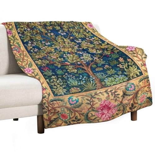 ZSOSIXDEAL William Morris Decke mit Blumenmuster, Baum des Lebens, originelles Design, superweiche Flanell-Überwurfdecke für Sofa, Bett, Auto, 76 x 101 cm, 152 x 203 cm von ZSOSIXDEAL