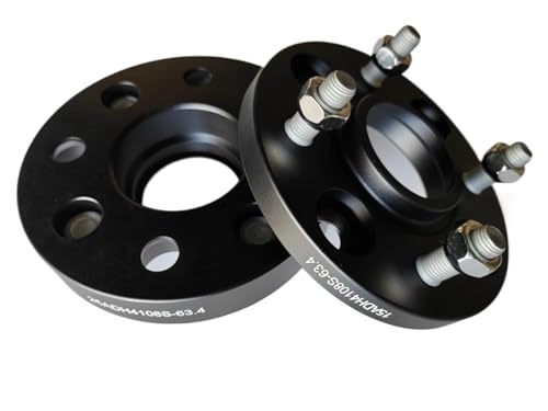 Spurverbreiterung Spurplatten 15/20mm Auto-Rad-Distanzscheiben-Dichtung 4x108 CB 63,4mm mit 12 x 1,5 Schrauben Reifen verbreiterter Flansch für Ford 2015 Radabstandshalter(20mm 2PCS black) von ZSQWRFRG
