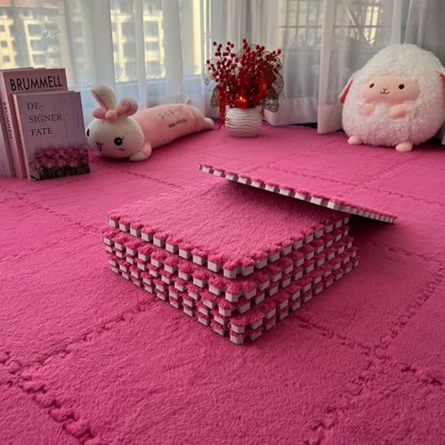 Ineinandergreifender Teppich, zottelig, weich, EVA-Schaumstoff, flauschiger Teppich, schützende Bodenfliesen, Übungsspielmatte für Kinderzimmer, Zuhause, Salon, Schlafzimmer (Rose, 50 Stück) von ZSRedHong
