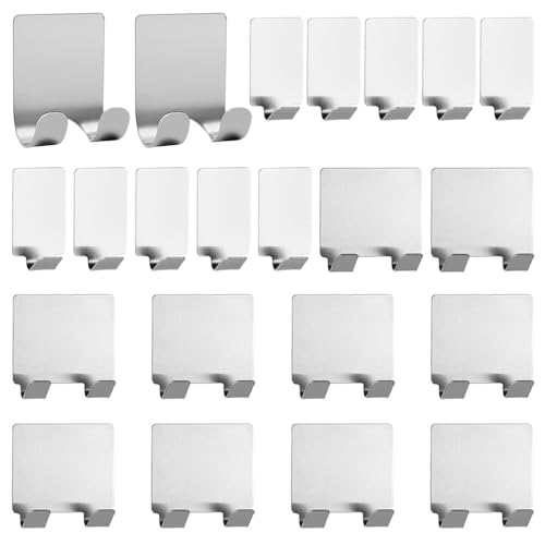 ZSUIQIN 22 Stück Kleine Haken Selbstklebend Edelstahl, Rasierhalter Dusche, Selbstklebend Haken für Bad und Küche Handtuchhalter ohne Bohren(Silber 3 verschiedene Modelle) von ZSUIQIN
