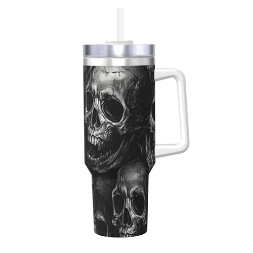 Zsuugj Schwarzer Totenkopf-Becher mit Griff und Strohhalm-Deckel, Auto-Becher, Edelstahl-Wasserflaschen, isolierter Kaffeebecher, Reisebecher, Geschenke für Männer und Frauen Zsuugj Schwarzer Totenkopf-Becher mit Griff und Strohhalm-Deckel, Auto-Becher, Edelstahl-Wasserflaschen, isolierter Kaffeebecher, Reisebecher, Geschenke für Männer und Frauen von ZSUUGJ