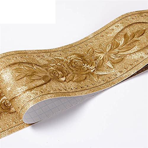 ZSXPBZL BordüRe Selbstklebend,Tapetenbordüre Wasserdichte Baseboard Selbstklebende 5m Länge Hüfter Rand Wandaufkleber Relief Rustikale Fliesen Vintage Tapete Grenzen(Golden peony) von ZSXPBZL