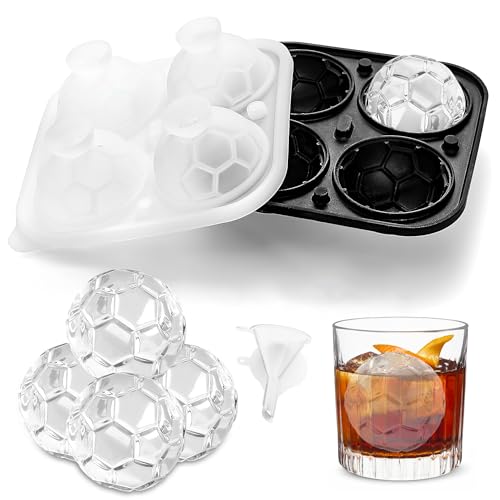 ZSYILIN 3D Silikon Eiswürfelform Fußball, Große Eiskugelform mit Deckel, Runde Eiswürfel Form, Whiskey Eisform, Eiskugeln für Getränke Cocktails Saft Kaffe Küche Getränk von ZSYILIN