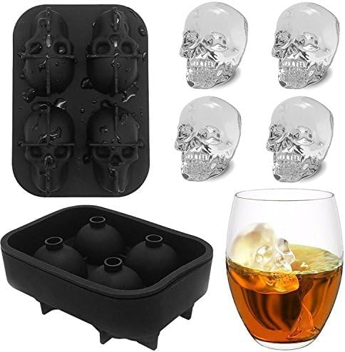 ZSYILIN 3D Totenkopf Silikon Eiswürfel, 6 Gitter Silikon Eiswürfelform für Whisky, Cocktails, Jedes Getränk, Eisformen 3D Schädel Model mit Mini Trichter von ZSYILIN