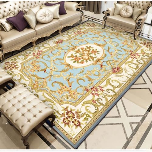 ZSYNTA Vintage Klassische Orientalische Teppich für Wohnzimmer, Weicher Kurzflor Teppich,Rutschfester Maschinen Waschbarer Teppich, Blau 120 * 170cm von ZSYNTA
