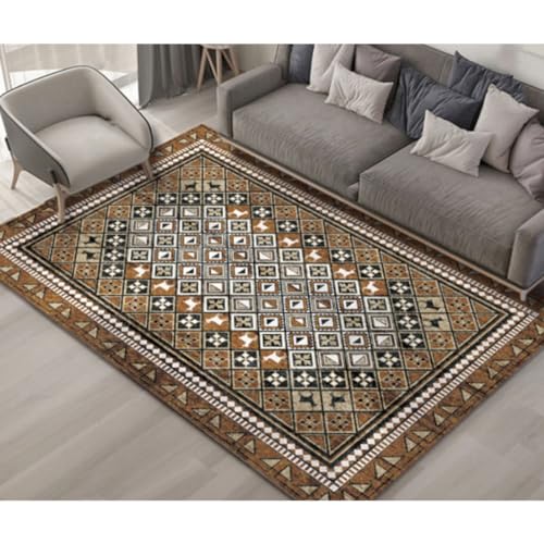 ZSYNTA Vintage Marokkanische Hellbraune Wohnzimmer Teppich, rutschfeste Weicher Kurzflor Schlafzimmer Teppiche, Maschinen Waschbare Große Teppich 160 * 230cm von ZSYNTA