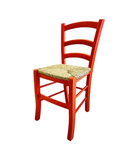 Stuhl Venedig, farbiges Holz, Stroh, für Restaurant, Agrotourismus, Küche, Haus - Grün, Blau, Gelb, Rot (Orange) von ZStyle