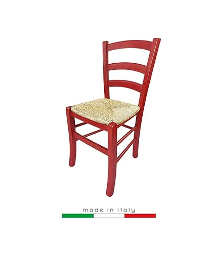 ZStyle, Stuhl Venedig, farbiges Holz, Stroh, für Restaurant, Agrotourismus, Küche, Haus -Grün, Blau, Gelb, Rot (Rot) von ZStyle
