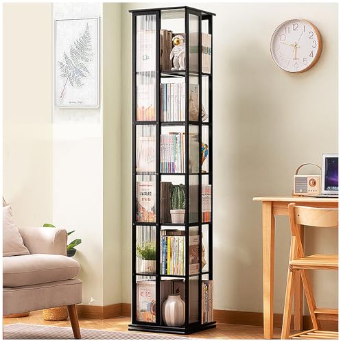 ZT6F 6 Etagen Drehbare Bücherregal, 360 ° Display Spinning Bookshelf Tower, Schmale Platzsparende Hohe Floor Standing Swivel Bookcase Corner Storage Organizer für Schlafzimmer,Schwarz,6 Tier von ZT6F