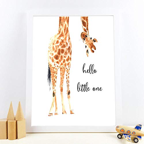 ZTAOFLL Canvas Painting Nordic Poster Wall Picture， Giraffe Print Hello Little One Nursery Wall Art，Baby Girl Boy Gift Kids Room Decor-1_30X40Cm von ZTAOFLL
