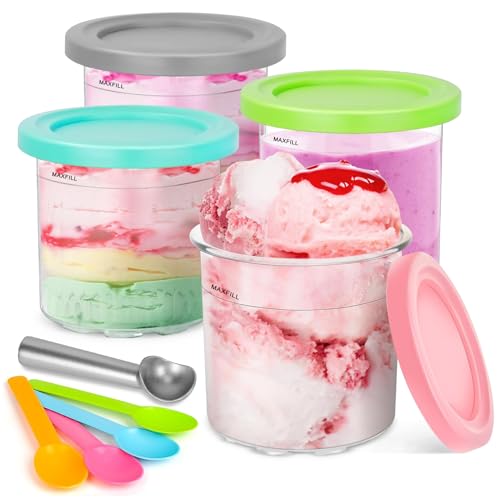 ZTBFHLZQ 4 Stück Creami Behälter für die Ninja Creami Eismaschine, Eisbehälter für Speiseeis, Creami Deluxe Behälter, BPA-frei, Spülmaschinenfest, für Ninja Eismaschine NC301 NC300 NC299AMZ Serie von ZTBFHLZQ