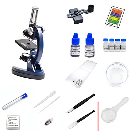 Mikroskop-Zubehör-Kit 10. 0x 600x 1200x. Mikroskop for Kinder Studentengeschenk LED Optische Linse der Metallrahmen Mikroskopische Objektträger(Set 1) von ZTBH