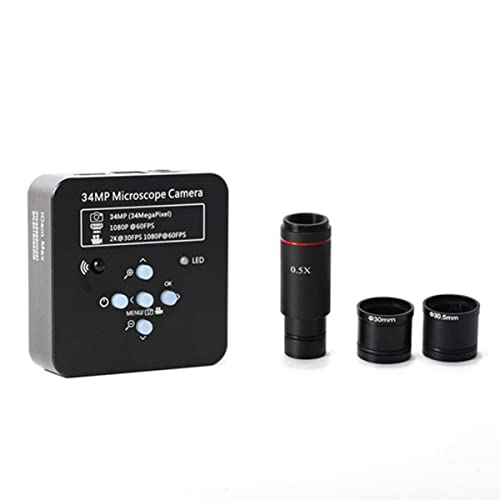 Mikroskop-Zubehör-Kit 2k 34mp 1080p 60FPS Elektronische Industriemikroskopkamera 0.5x Okularadapter Mikroskopische Objektträger(Black with 0.5X) von ZTBH