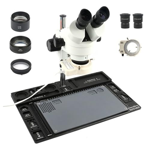 Mikroskop-Zubehör-Kit 3. 5x - 90x. Binokularmikroskop-Stereomikroskop-Kontinuier-Zoom-Vergrößerung 56 LED Ringlicht Mikroskopische Objektträger(Bianco) von ZTBH