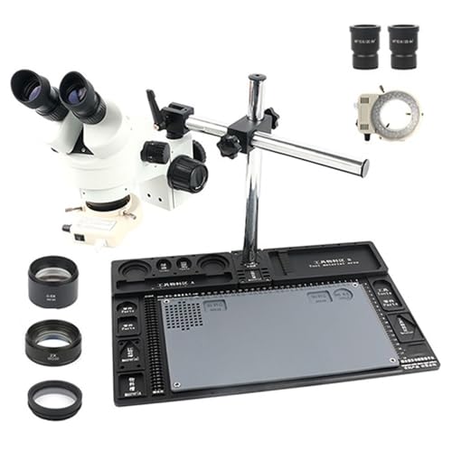 Mikroskop-Zubehör-Kit 3. 5x - 90x. Binokularmikroskop-Stereomikroskop-Kontinuier-Zoom-Vergrößerung 56 LED Ringlicht Mikroskopische Objektträger(Silver) von ZTBH