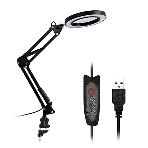 Mikroskop-Zubehör-Kit Beleuchtung LED 5X. Vergrößerungsglas-Schreibtischlampe mit Klammerzeiger USB verpfändigt LED Lampenlupe Mikroskopische Objektträger(Black Clip) von ZTBH