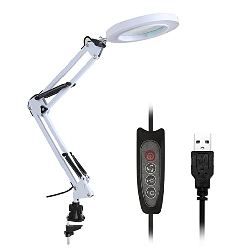 Mikroskop-Zubehör-Kit Beleuchtung LED 5X. Vergrößerungsglas-Schreibtischlampe mit Klammerzeiger USB verpfändigt LED Lampenlupe Mikroskopische Objektträger(White Clip) von ZTBH