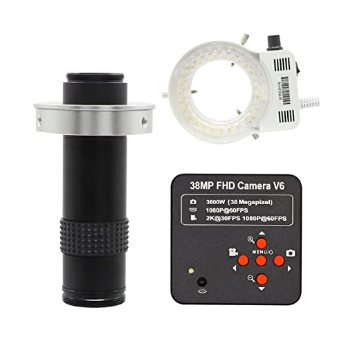 Mikroskop-Zubehör-Kit Full H_D 1080P 2K 3800W 38MP HDMI-kompatible digitale USB-Video-Mikroskopkamera mit 120X C-MOUNT-Objektiv mit 56 LED-Licht for die Telefonreparatur Mikroskopische Objektträger(50 von ZTBH