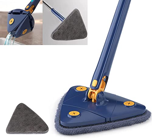 Earnmore 360 Grad Dreieckiger Reinigungsmopp, Dreieckiger Teleskop-Mopp Drehbarer Verstellbarer Wischmopp, Multifunktionaler Push-Pull-Automatischer Quetschmopp (blau + 1 Pads) von Earnmore