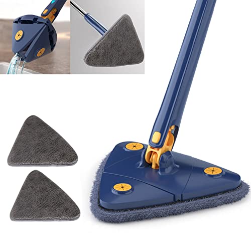 Earnmore 360 Grad Dreieckiger Reinigungsmopp, Dreieckiger Teleskop-Mopp Drehbarer Verstellbarer Wischmopp, Multifunktionaler Push-Pull-Automatischer Quetschmopp (blau + 2 Pads) von Earnmore