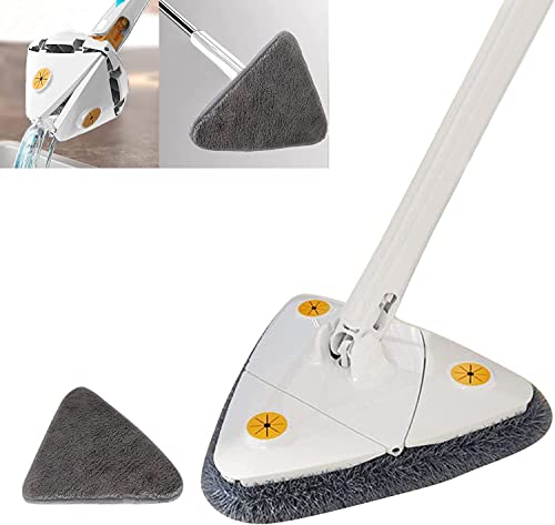 Earnmore 360 Grad Dreieckiger Reinigungsmopp, Dreieckiger Teleskop-Mopp Drehbarer Verstellbarer Wischmopp, Multifunktionaler Push-Pull-Automatischer Quetschmopp (weiß + 1 Pad) von Earnmore
