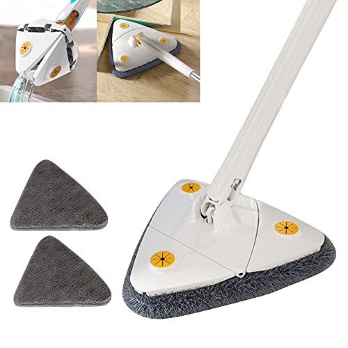 Earnmore 360 Grad Dreieckiger Reinigungsmopp, Dreieckiger Teleskop-Mopp Drehbarer Verstellbarer Wischmopp, Multifunktionaler Push-Pull-Automatischer Quetschmopp (weiß + 2 Pads) von Earnmore