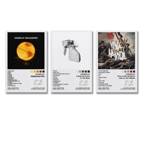 ZTEEHBJVP A Set Of 3 Coldplay Poster Music Rock Band Vintage Album Cover Für Zimmer, Ästhetische Leinwand-Wandkunst, Schlafzimmer-Dekor 08x12inch(20x30cm)-3pcs von ZTEEHBJVP