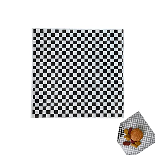 100 Blatt schwarz und weiß kariertes, trocken gewachstes Deli-Papier, fettbeständige Korbeinlagen (29,8 x 29,1 cm) von ZTEOFO