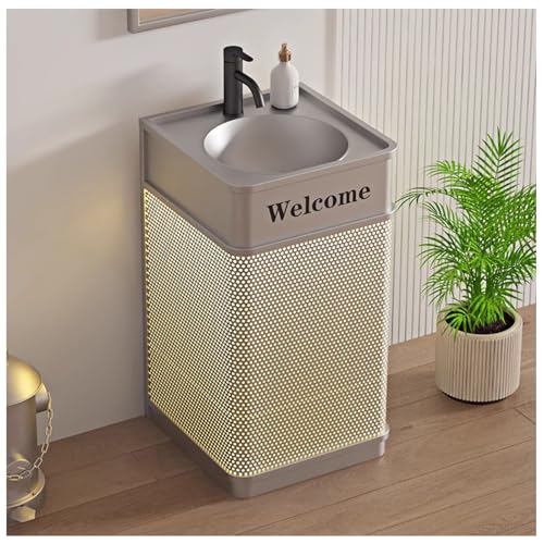 Badmöbel-Set Waschtisch Standwaschbecken Industrial Style Waschbecken Waschplatz Aufsatzwaschbecken Badezimmerschrank Toilette Badmöbelset mit LED-Leuchte & Ablaufgarnitur A, Without Mirror von ZTGL