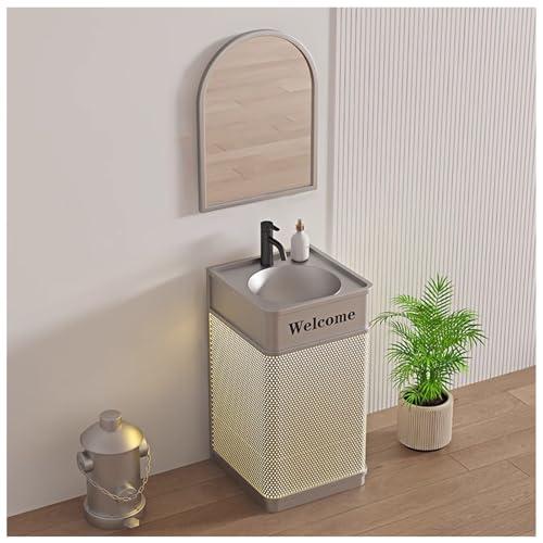 Badmöbel-Set Waschtisch Standwaschbecken Industrial Style Waschbecken Waschplatz Aufsatzwaschbecken Badezimmerschrank Toilette Badmöbelset mit LED-Leuchte & Ablaufgarnitur A,with Mirror von ZTGL