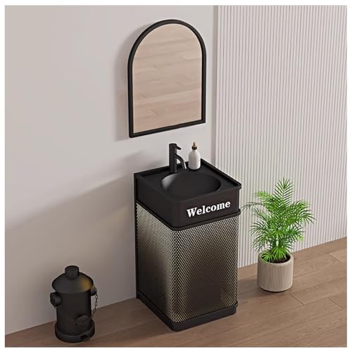Badmöbel-Set Waschtisch Standwaschbecken Industrial Style Waschbecken Waschplatz Aufsatzwaschbecken Badezimmerschrank Toilette Badmöbelset mit LED-Leuchte & Ablaufgarnitur D,with Mirror von ZTGL