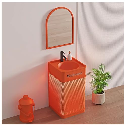 Badmöbel-Set Waschtisch Standwaschbecken Industrial Style Waschbecken Waschplatz Aufsatzwaschbecken Badezimmerschrank Toilette Badmöbelset mit LED-Leuchte & Ablaufgarnitur E,with Mirror von ZTGL
