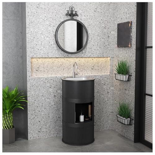 Freistehende Badezimmer Waschbecken, Badmöbel Set Waschtisch mit Unterschrank, Industrieller Stil Waschtischunterschrank Badezimmermöbel Waschbecken für Waschplatz Gäste WC A1,with Storage Freistehende Badezimmer Waschbecken, Badmöbel Set Waschtisch mit Unterschrank, Industrieller Stil Waschtischunterschrank Badezimmermöbel Waschbecken für Waschplatz Gäste WC A1,with Storage von ZTGL