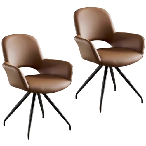 ZTGL 1/2/4/6er Set Esszimmerstühle, 180° Drehbarer Küchenstuhl, Moderne Esszimmerstuhl Polsterstuhl mit Rückenlehne, Wohnzimmer Empfangstühle Drehstuhl Armlehnstuhl mit Metallfüßen Brown, 2Pcs von ZTGL