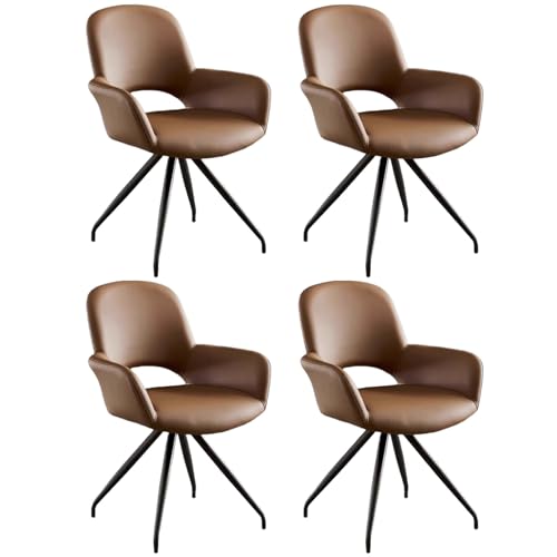 ZTGL 1/2/4/6er Set Esszimmerstühle, 180° Drehbarer Küchenstuhl, Moderne Esszimmerstuhl Polsterstuhl mit Rückenlehne, Wohnzimmer Empfangstühle Drehstuhl Armlehnstuhl mit Metallfüßen Brown, 4Pcs von ZTGL