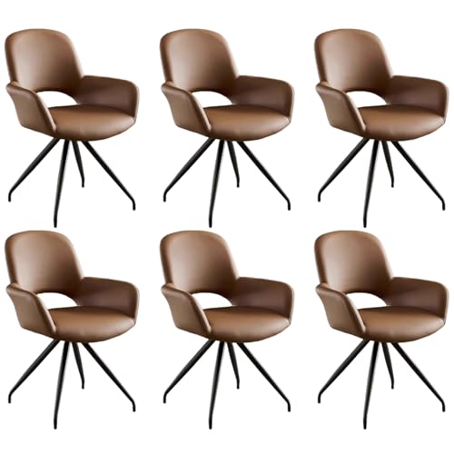 ZTGL 1/2/4/6er Set Esszimmerstühle, 180° Drehbarer Küchenstuhl, Moderne Esszimmerstuhl Polsterstuhl mit Rückenlehne, Wohnzimmer Empfangstühle Drehstuhl Armlehnstuhl mit Metallfüßen Brown, 6Pcs von ZTGL