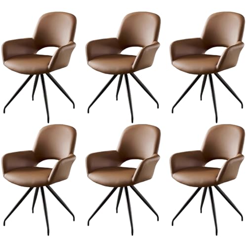 ZTGL 1/2/4/6er Set Esszimmerstuhl Drehbar mit Armlehne, Drehbar 180°, Kunstleder Gepolstert Küchenstuhl, Metallbeine, Moderner Essstuhl, für Esszimmer Wohnzimmer Schlafzimmer Brown, 6Pcs von ZTGL