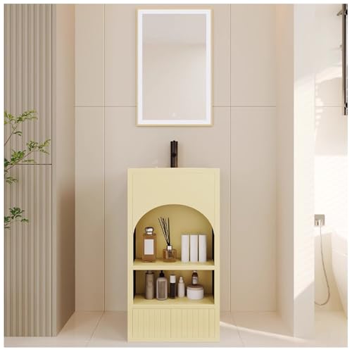 ZTGL Badezimmer Waschbecken Industrielles Standwaschbecken Badmöbel Set Waschtisch Unterschrank Freistehende Sockel Waschbeckenunterschrank Badezimmermöbel Aufbewahrungsschrank A, with LED Light von ZTGL