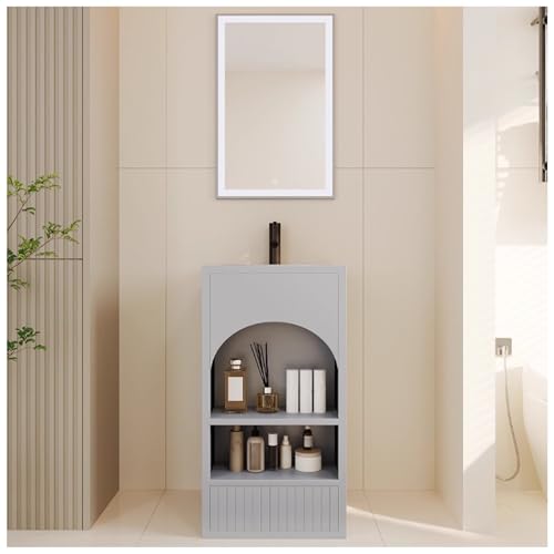 ZTGL Badezimmer Waschbecken Industrielles Standwaschbecken Badmöbel Set Waschtisch Unterschrank Freistehende Sockel Waschbeckenunterschrank Badezimmermöbel Aufbewahrungsschrank B, with LED Light von ZTGL