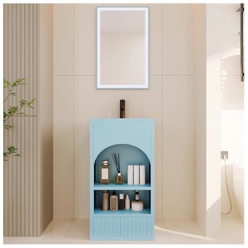 ZTGL Badezimmer Waschbecken Industrielles Standwaschbecken Badmöbel Set Waschtisch Unterschrank Freistehende Sockel Waschbeckenunterschrank Badezimmermöbel Aufbewahrungsschrank C, with LED Light von ZTGL